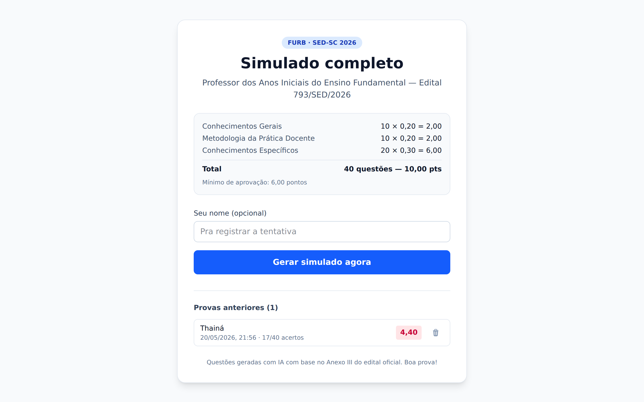 Simulado SED-SC — screenshot