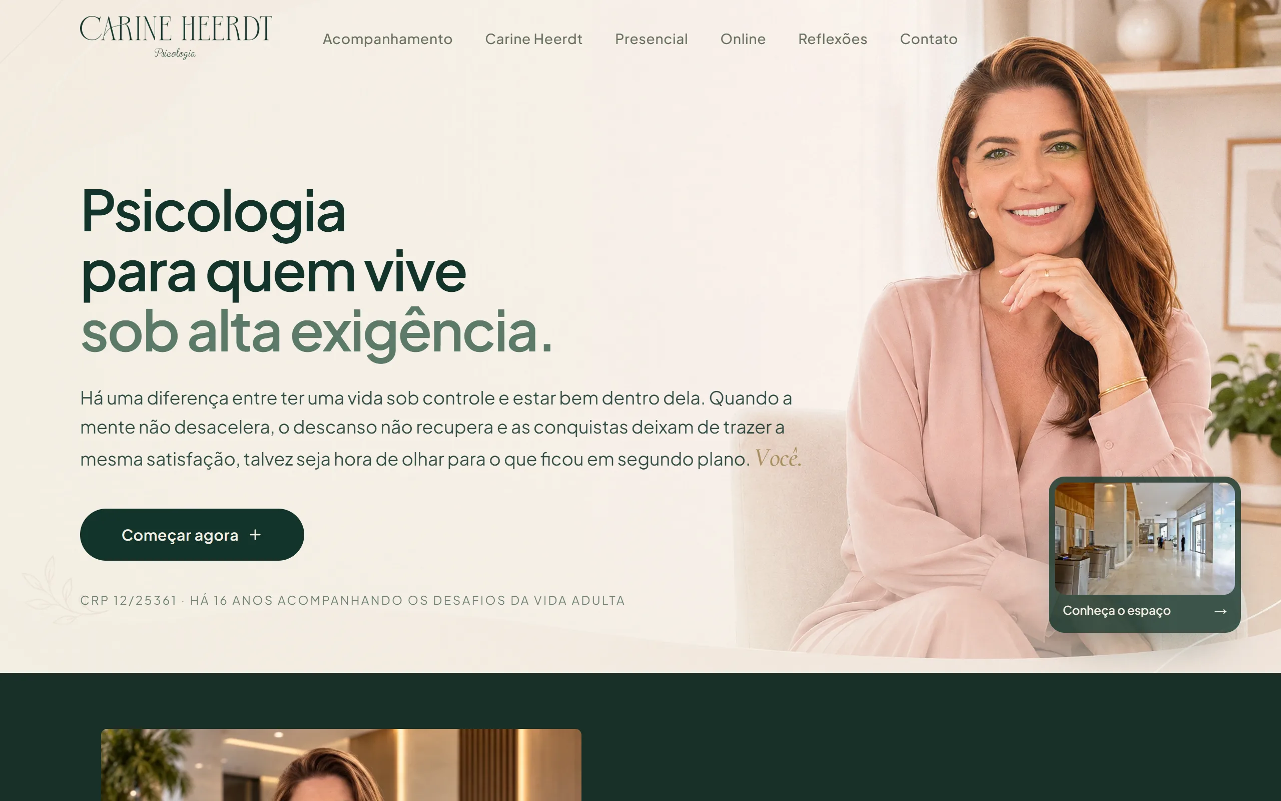 Página inicial do site da psicóloga Carine Heerdt