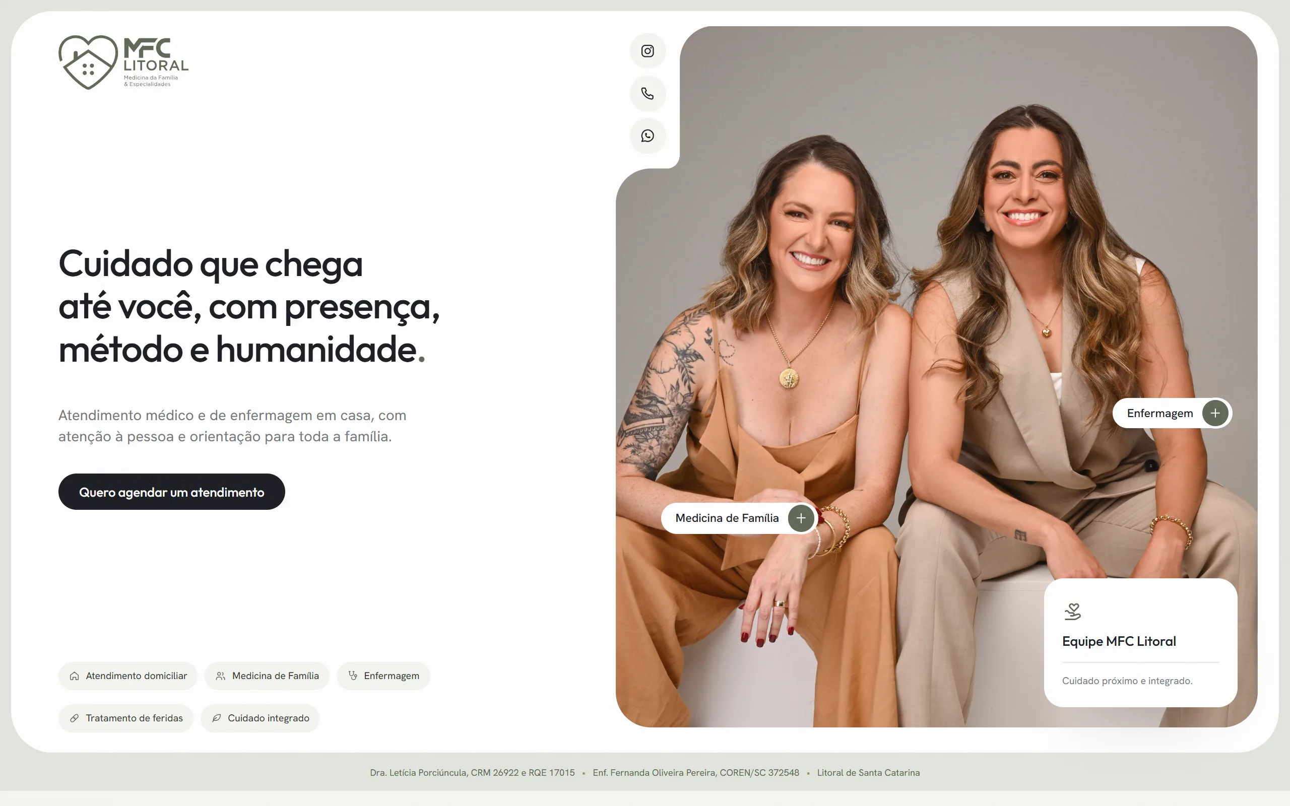 Página inicial do site da clínica MFC Litoral